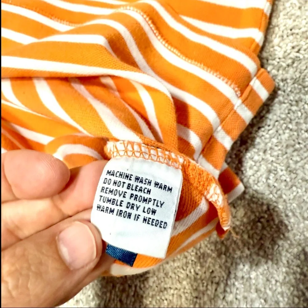 Polo Ralph Lauren Orange and White Striped Green Pony Short Sleeves Shirt Size L